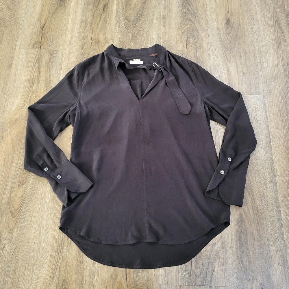 Equipment Femme Top Blouse Small Silk Long Sleeve Black Choker Neck Minimalist